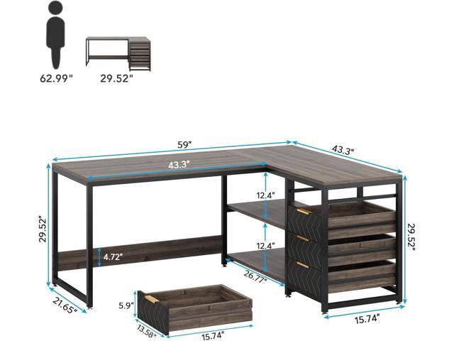 Tribesigns L Shaped Computer Desk with Storage Drawers, 59 inch Corner Desk with Shelves, Reversible L-Shaped Office Desk Writing Table Workstation...