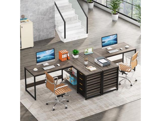 Tribesigns L Shaped Computer Desk with Storage Drawers, 59 inch Corner Desk with Shelves, Reversible L-Shaped Office Desk Writing Table Workstation...