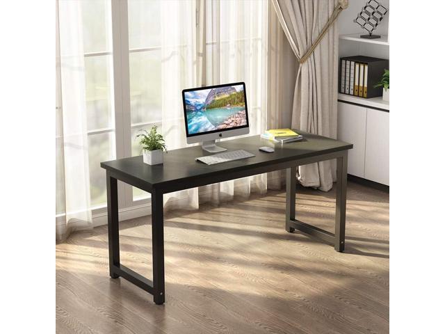 Tribesigns Modern Computer Desk, 63 inch Large Office Desk Computer Table Study Writing Desk Workstation for Home Office, Black Metal Frame