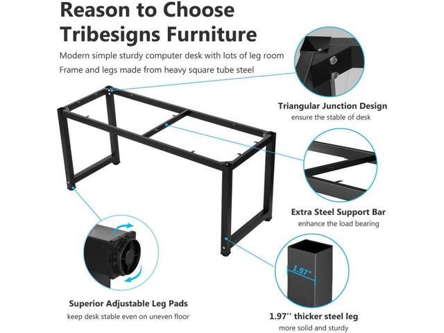 Tribesigns Modern Computer Desk, 63 inch Large Office Desk Computer Table Study Writing Desk Workstation for Home Office, Black Metal Frame