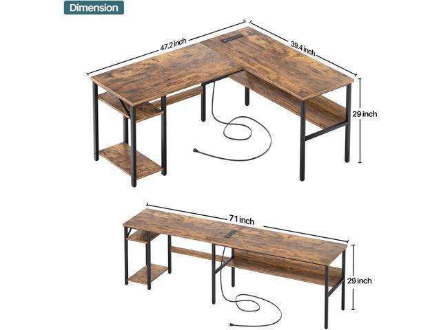Unikito L Shaped Computer Desk with Magic Power Outlets and USB Charging Ports, Sturdy Reversible Corner Desk with Storage Shelves, Durable Work...