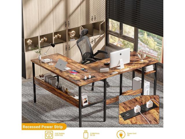Unikito L Shaped Computer Desk with Magic Power Outlets and USB Charging Ports, Sturdy Reversible Corner Desk with Storage Shelves, Durable Work...