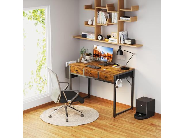 Lufeiya 40 Inch Desk with Drawers for Bedroom - 39 Inch Home Office Desks with 3 Fabric Storage Drawer and Pocket, Study Writing Table Rustic...