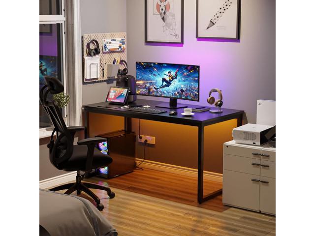 SUPER DEAL Computer Desk 47 Inch Modern Sturdy Office Desk PC Laptop Notebook Simple Writing Table for Home Office Workstation, Black