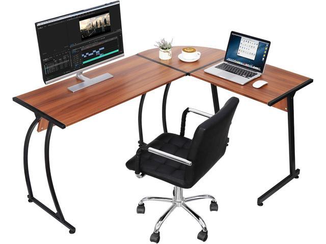 SUPER DEAL L-Shaped Corner Desk Computer Gaming Desk - Modern Home PC Table Office Writing Workstation, Rustic Walnut