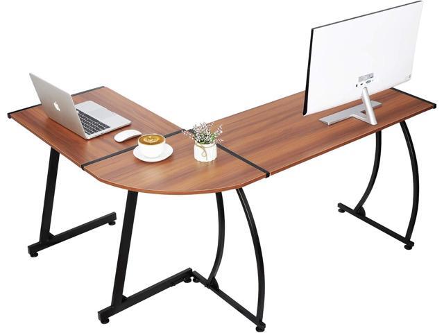 SUPER DEAL L-Shaped Corner Desk Computer Gaming Desk - Modern Home PC Table Office Writing Workstation, Rustic Walnut
