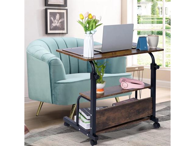 QZMDSM Portable Rolling Desk Adjustable Laptop Desk Small Standing Desk Home Office Desks for Small Spaces Table, 31.5' Rustic Uplift Study Desk...