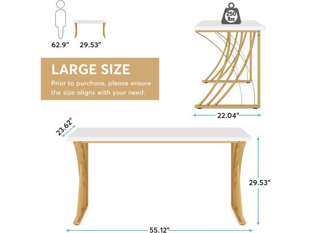 Tribesigns 55 Large Modern Computer Desk, White & Gold Luxury Laptop PC Student Table, Makeup Vanity Table with Thick Frame & Strong Legs, Sturdy...
