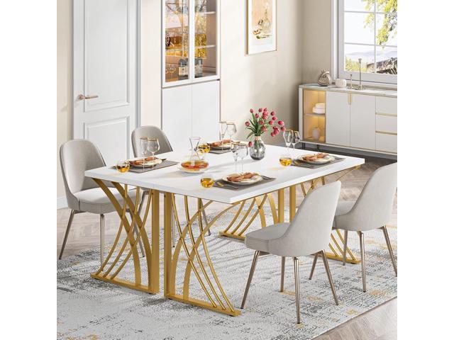 Tribesigns 55 Large Modern Computer Desk, White & Gold Luxury Laptop PC Student Table, Makeup Vanity Table with Thick Frame & Strong Legs, Sturdy...