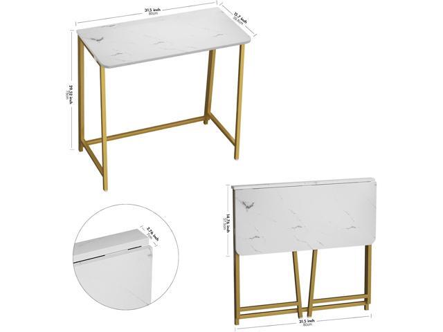 WOHOMO White Marble Folding Desk, 31.5' Small Desk for Small Spaces with Gold Legs, Easy Assemble Foldable Computer Desk, Mini Portable Working...