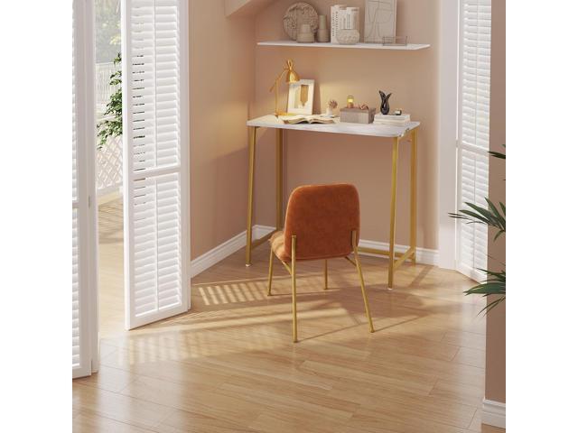WOHOMO White Marble Folding Desk, 31.5' Small Desk for Small Spaces with Gold Legs, Easy Assemble Foldable Computer Desk, Mini Portable Working...