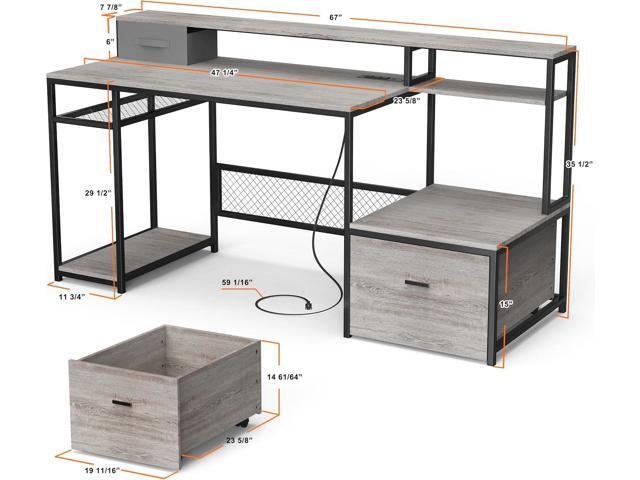 Home Office Desks with Drawers, 66'' Computer Desk with Storage, Office Desk with Monitor Stand, Work Desk with Outlets and USB, Gaming Table Desk...