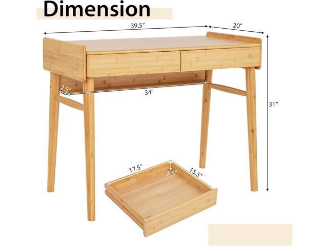 Tangkula Bamboo Mid Century Desk with 2 Storage Drawers, Home Office Study Writing Desk with Shelf & Cable Management Groove, Home Office Desk for...