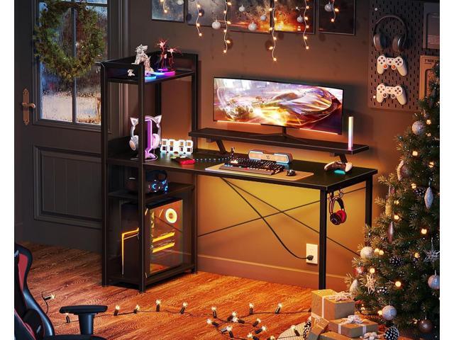 ODK Reversible Gaming Desk with USB Charging Port & Power Outlet, 48 Inch Computer Desk with Storage Shelves and Monitor Stand, Study Table for...