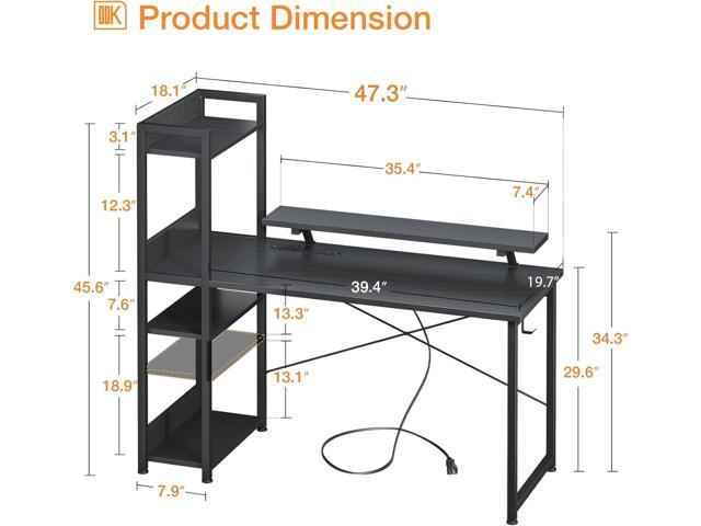 ODK Reversible Gaming Desk with USB Charging Port & Power Outlet, 48 Inch Computer Desk with Storage Shelves and Monitor Stand, Study Table for...