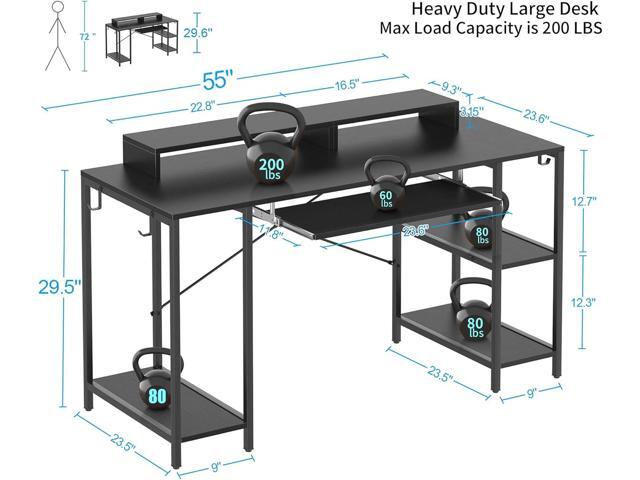 HYPIGO Computer Desk with Keyboard Tray, 55 inch Industrial Home Office Desk W/ Storage Shelves Monitor Stand Headset Hooks Study Writing Desk...