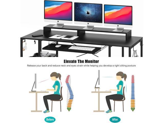HYPIGO Computer Desk with Keyboard Tray, 55 inch Industrial Home Office Desk W/ Storage Shelves Monitor Stand Headset Hooks Study Writing Desk...