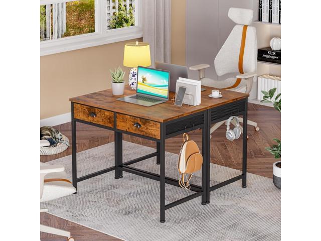Furologee Computer Desk with 2 Fabric Drawers, 36 Inch Small Home Office Writing Desk, Vanity Desk with Hooks, Simple Study Desk for Small Spaces,...