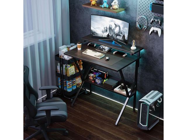 COTUBLR 27.5' Computer Desk for Small Spaces, Computer Desk with Adjustable Monitor Stand Shelves, Compact Desk with Storage, Tiny Desk Study Desk...
