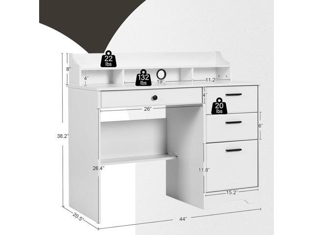 Catrimown Computer Desk with 4 Drawers and Hutch, Home Office White Writing Desk with File Drawer and Shelves for Small Spaces, Small Desk Study...