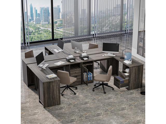 MU L Shaped Desk with File Drawer, 60 Inch Corner Desk with Storage Drawers & Cabinet, Large Home Office Desk with Power Outlets, Wood Executive...