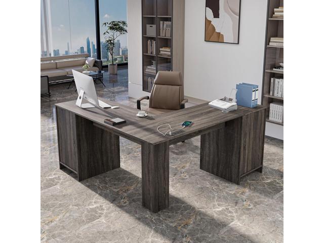 MU L Shaped Desk with File Drawer, 60 Inch Corner Desk with Storage Drawers & Cabinet, Large Home Office Desk with Power Outlets, Wood Executive...