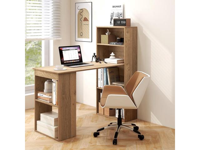 Tangkula Computer Desk with Bookshelf, Writing Study Desk with Storage Shelves & CPU Stand, Modern Compact Computer Workstation for Home & Office,...