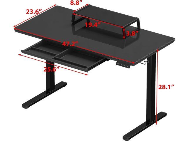 SHW 48-Inch Glass Electric Height Adjustable Desk with Monitor Riser and Drawer, Black