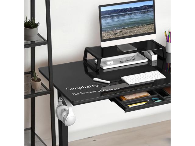 SHW 48-Inch Glass Electric Height Adjustable Desk with Monitor Riser and Drawer, Black