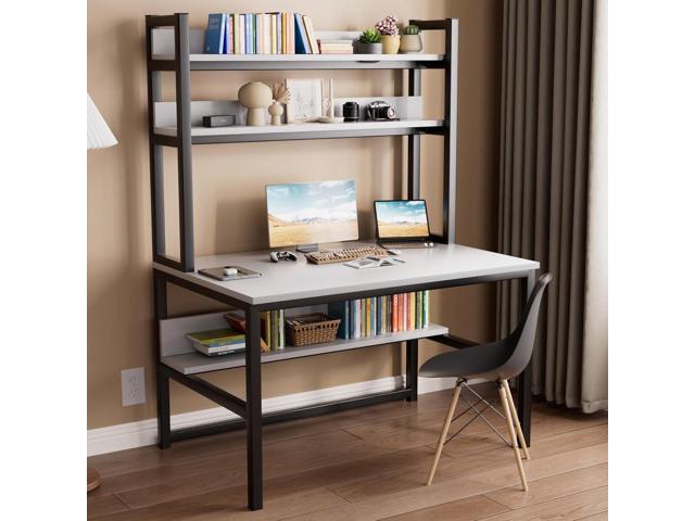 Aquzee Computer Desk with Hutch and Bookshelves, 55 inch Width White Desk with Shelves for Storage, Easy Assemble