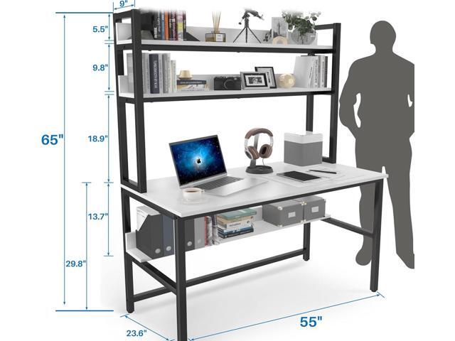 Aquzee Computer Desk with Hutch and Bookshelves, 55 inch Width White Desk with Shelves for Storage, Easy Assemble