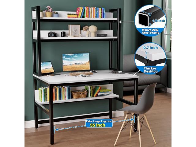 Aquzee Computer Desk with Hutch and Bookshelves, 55 inch Width White Desk with Shelves for Storage, Easy Assemble