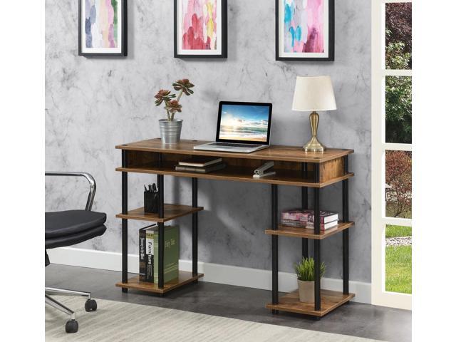 Convenience Concepts Designs2Go No Tools Student Contemporary Office Desk and Vanity with Shelves, 47.25' L x 15.75' W x 30' H, Barnwood/Black