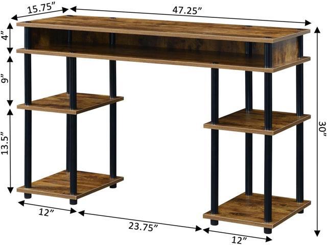 Convenience Concepts Designs2Go No Tools Student Contemporary Office Desk and Vanity with Shelves, 47.25' L x 15.75' W x 30' H, Barnwood/Black