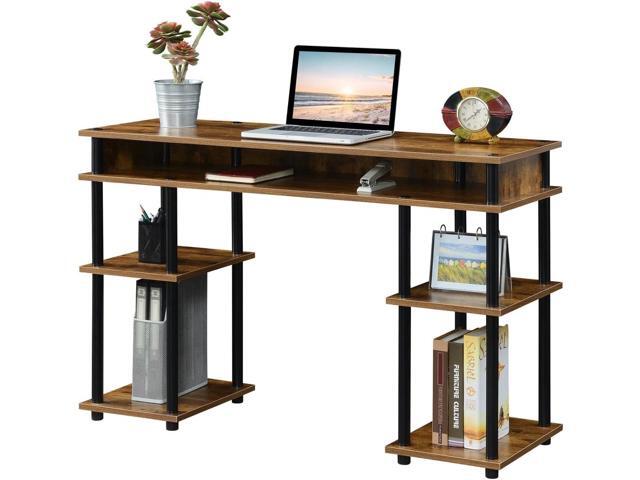 Convenience Concepts Designs2Go No Tools Student Contemporary Office Desk and Vanity with Shelves, 47.25' L x 15.75' W x 30' H, Barnwood/Black