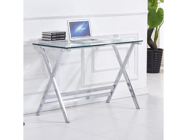 Tempered Glass Computer Desk Modern Student Writing Study Desk,Small Computer Desk,Home Office Desk