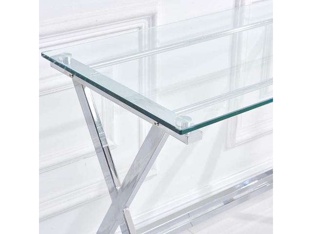 Tempered Glass Computer Desk Modern Student Writing Study Desk,Small Computer Desk,Home Office Desk