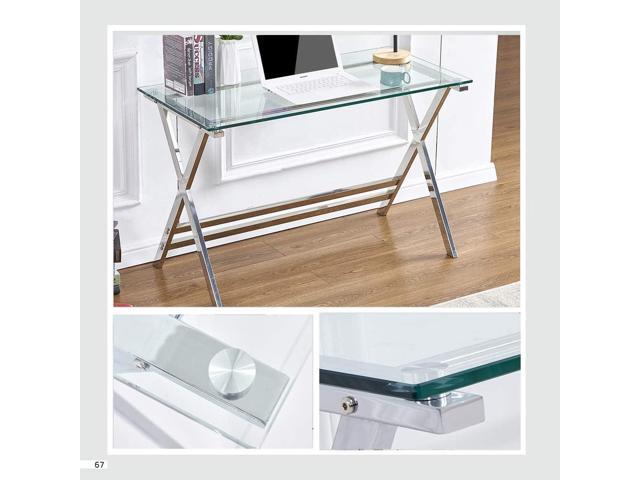 Tempered Glass Computer Desk Modern Student Writing Study Desk,Small Computer Desk,Home Office Desk