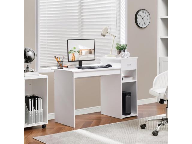 Yaheetech Home Office Computer Desk & Chair Set, 44 Inch Computer Desk with Drawer & Mesh Ergonomic Height Adjustable Office Chair, White & Black