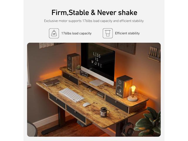 FEZIBO 55 x 24 Electric Standing Desk Adjustable Height with 4 Drawers, Sit Stand Desk with Storage Shelf, Rising Desk with Splice Board, Black...