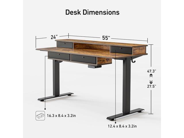 FEZIBO 55 x 24 Electric Standing Desk Adjustable Height with 4 Drawers, Sit Stand Desk with Storage Shelf, Rising Desk with Splice Board, Black...
