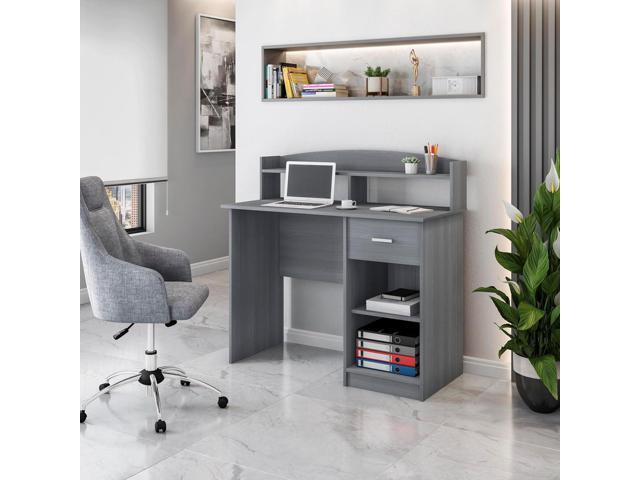 Techni Mobili Modern Office Hutch Writing Desk, Grey