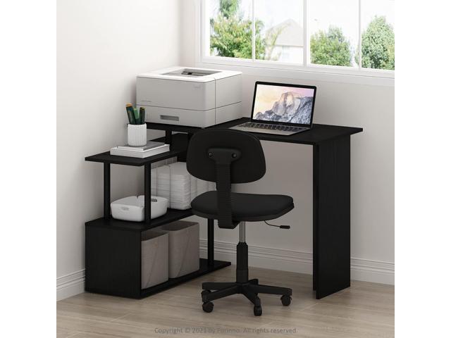 Furinno Moore L-Shape Computer Desk with 3-Tier Shelves, Americano