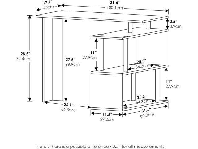 Furinno Moore L-Shape Computer Desk with 3-Tier Shelves, Americano