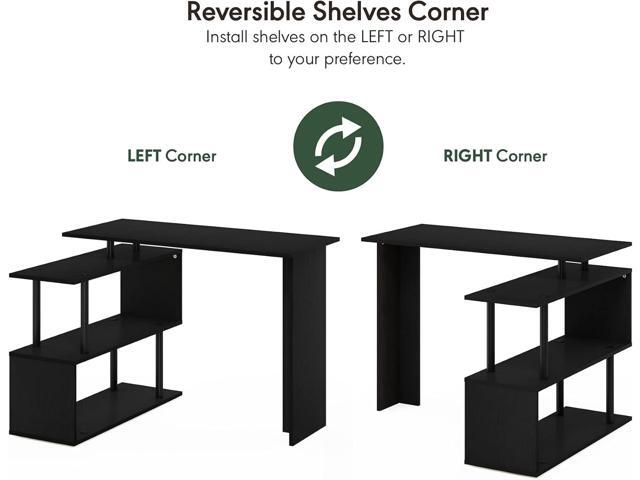 Furinno Moore L-Shape Computer Desk with 3-Tier Shelves, Americano