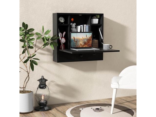 Tangkula Wall Mounted Desk, Multi-Function Floating Desk Wall Mount Laptop Desk, Space Saving Wall Mounted Table Wall Desk with Storage Drawer and...