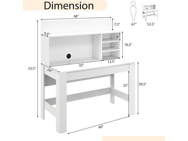Giantex White Computer Desk with Bookshelf, 48' Home Office Writing Desk with Anti-Tipping Kits & Cable Management Hole, Modern Study Table...