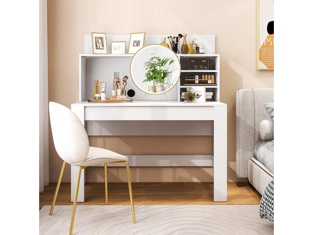 Giantex White Computer Desk with Bookshelf, 48' Home Office Writing Desk with Anti-Tipping Kits & Cable Management Hole, Modern Study Table...