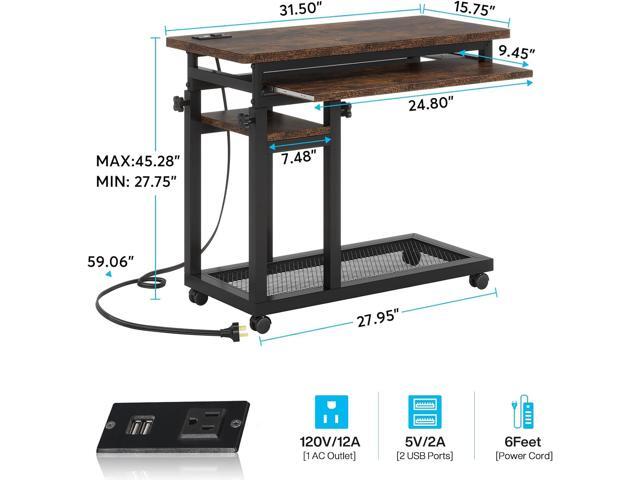 Tribesigns Small Portable Desk with Power Outlet, Height Adjustable Sofa Couch Bedside Laptop Table with Wheels, Mobile Standing Desk Rolling...