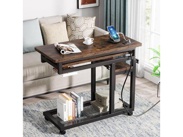 Tribesigns Small Portable Desk with Power Outlet, Height Adjustable Sofa Couch Bedside Laptop Table with Wheels, Mobile Standing Desk Rolling...
